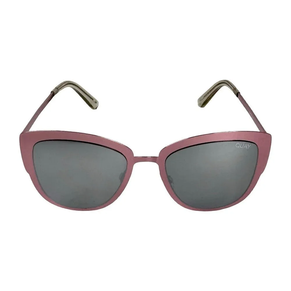 New Quay Super Girl Cat Eye Sunglasses Mirrored Oversized Pink Metal Frame